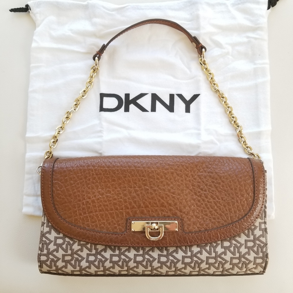 DKNY Donna Karan New York leather flap logo bag